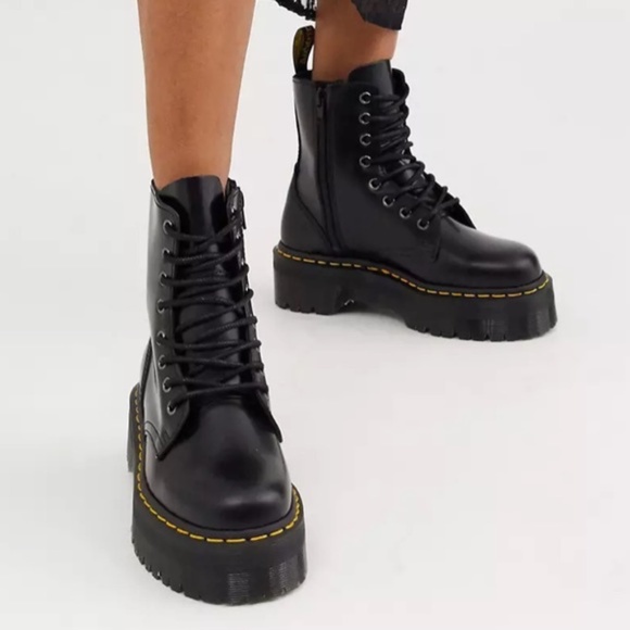 Dr. Martens Shoes - Dr. Martens Jadon Platform Leather Women's Boot - Black Polished Smooth Size US7